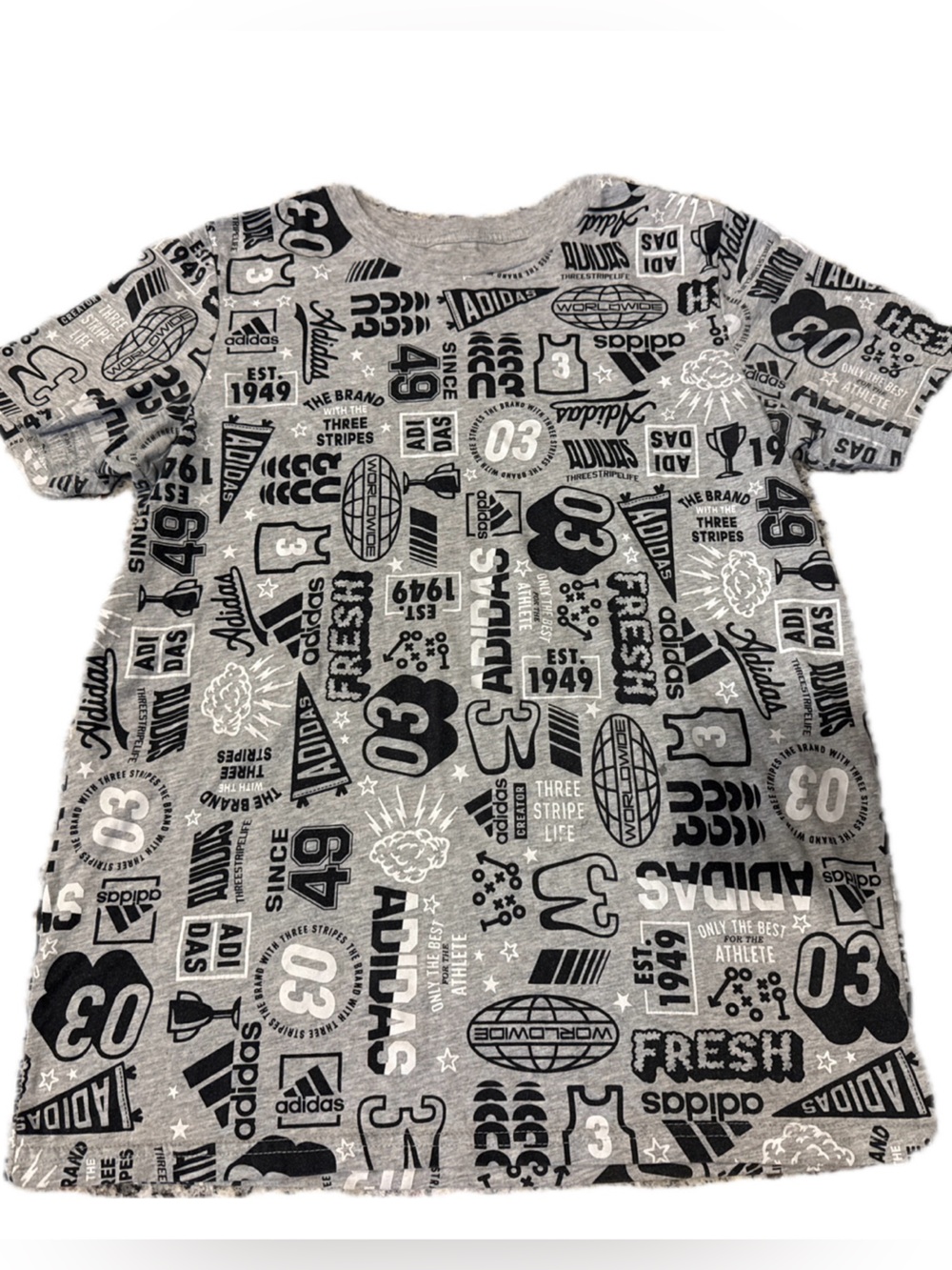 adidas Grey All-Over Logo Graphic Short Sleeve Tee